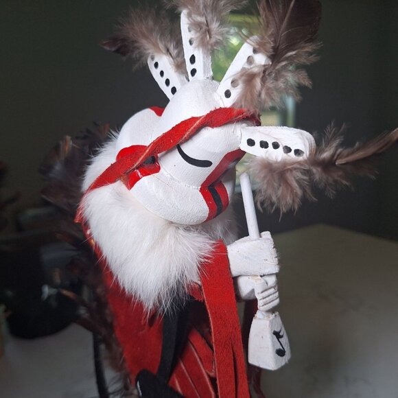 Kachina Doll Kokopelli Freda Charly 125707 Vintage Native Art Feather Fur Music - Picture 2 of 12